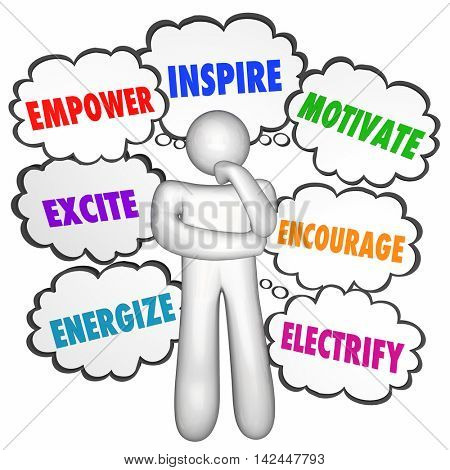 Empower Inspire Motivate Thinking Person Thought Clouds 3d Illustration