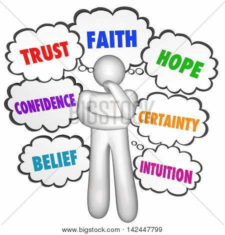 Trust Faith Hope Confidence Thinking Person Thought Clouds 3d Illustration