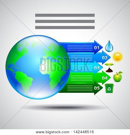 Environment inforgaphics. Earth and arrows with ecology icons vector template