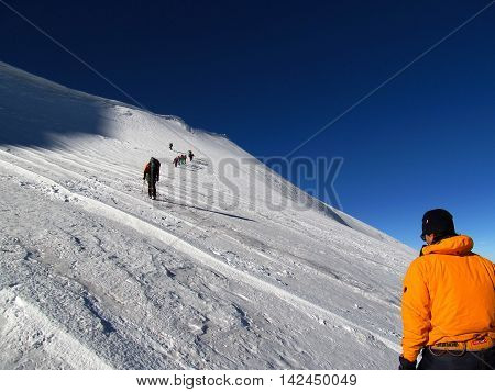 Climbing Mount Kazbek, the Caucasus. Extreme emotions.