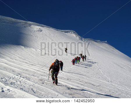 Climbing Mount Kazbek, the Caucasus. Extreme emotions.