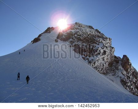 Climbing Mount Kazbek, the Caucasus. Extreme emotions.
