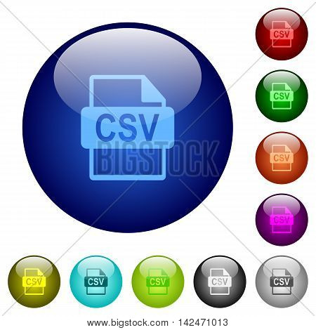 Set of color CSV file format glass web buttons.