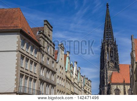 Facades And Church Tower At The Principal Market Square In Munster