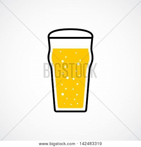 Pint of lager beer with foam and bubbles. Vector icon
