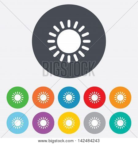 Sun icon. Sunlight summer symbol. Hot weather sign. Round colourful 11 buttons. Vector