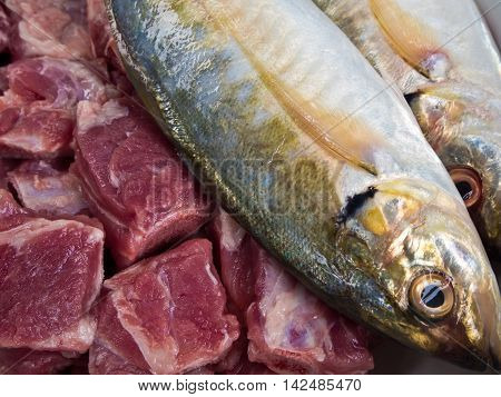 food ingredients Mackerel fish and Pork bones