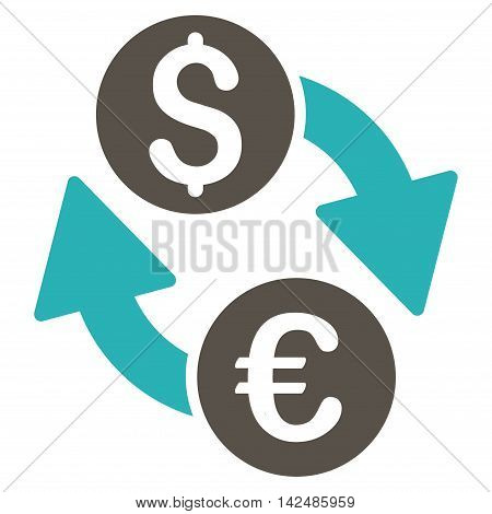 Euro Dollar Exchange icon. Glyph style is bicolor flat iconic symbol with rounded angles, grey and cyan colors, white background.