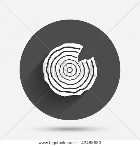 Wood sign icon. Tree growth rings. Tree trunk cross-section with nick. Circle flat button with shadow. Vector