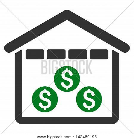 Money Depository icon. Vector style is bicolor flat iconic symbol with rounded angles, green and gray colors, white background.