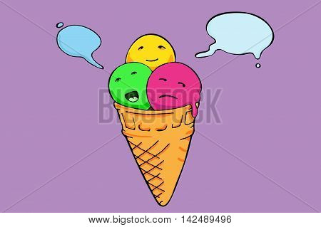 Icecream Cone Three Flavours. Speech Bubbles
