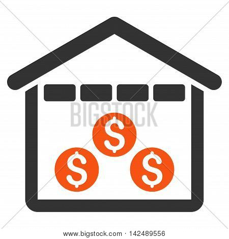 Money Depository icon. Vector style is bicolor flat iconic symbol with rounded angles, orange and gray colors, white background.