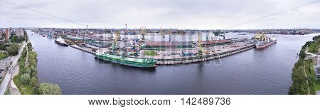 Aerial panoramic view of Kanonerskiy island in Saint-Petersburg, Russia with new high beltway