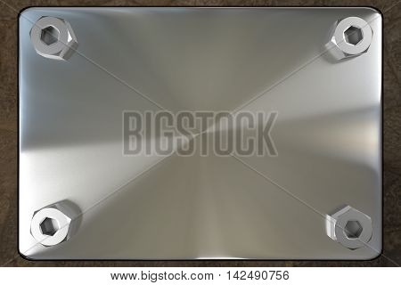 blank metal board with four steel screws, 3d rendering