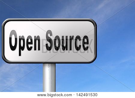 Open source program software program or economy freeware internet data computer sharing 3D illustration

