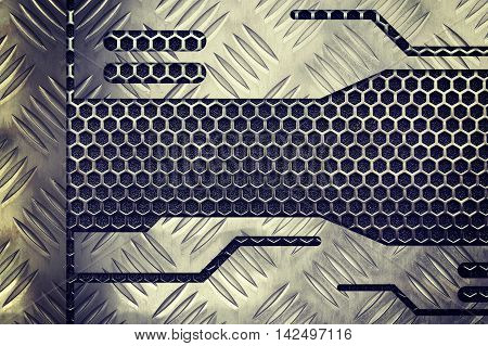metal plate over comb grid or grille background