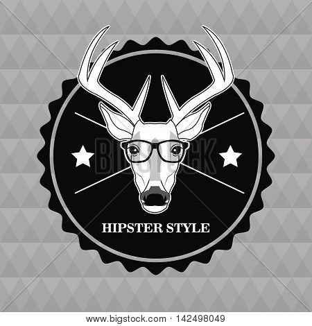reindeer deer glasses seal stamp animal hipster style retro fashion icon.  Black white grey illustration Polygonal background