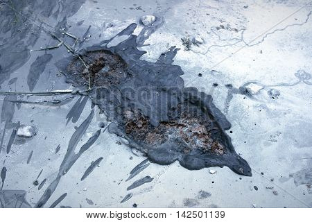 Worker Footprint on the dirty cement ground.