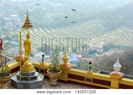 high angle of thai temple and lifestyle