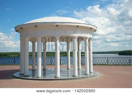 The old rotunda on the Volga embankment a sunny day in july. Myshkin Russia