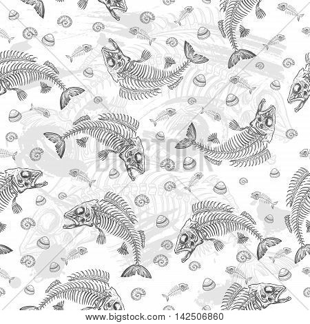 hand drawn fish skeleton sketch vector illustration