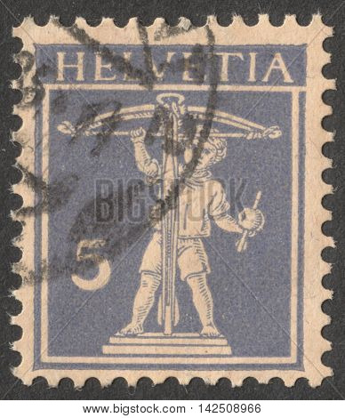 MOSCOW RUSSIA - CIRCA APRIL 2016: a post stamp printed in SWITZERLAND shows a portrait of Wilhelm Tell's Son the series 
