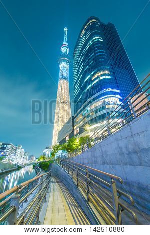 Tower and the building of night view