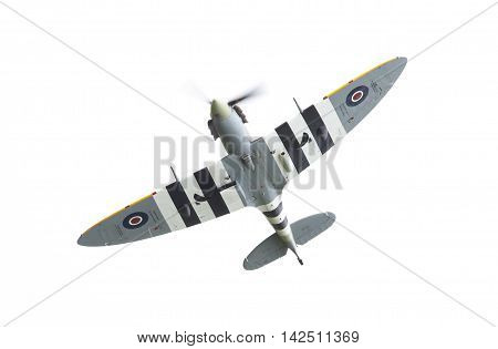Leeuwarden, The Netherlands - June 10, 2016: A Vintage Spitfire Fighter Plane Makes A Low Flypast Fo