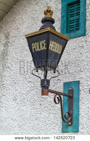 Bilingual Police sign in English and Welsh Heddlu is the Welsh word for Police.