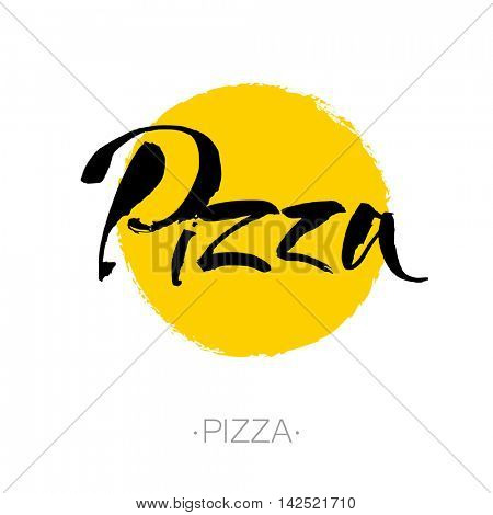 PIZZA hand-lettering calligraphy. Italian pizza - design template for pizzerias, restaurants, cafes, brand name, logo, pizzafest. Hand drawn vector stock illustration. Modern brush ink.
