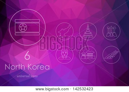 North Korea modern icons for mobile interface on blurred background