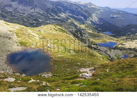 Lakes viewed from Retezat mountain top Romania