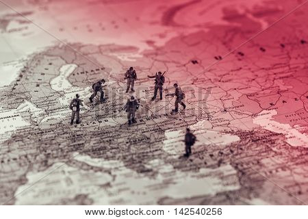 Eastern European military conflict. Conceptual macro photo