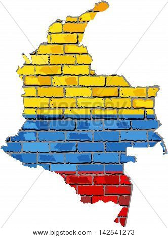 Colombia map on a brick wall - Illustration,  
Colombian map with flag inside, 
Grunge map and Colombia flag on a brick wall