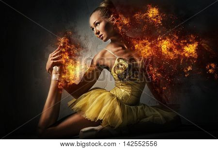 Ballet dancer in a fire. Digital art