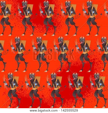 Krampus. Traditional christmas devil. Seamless background pattern. Vector illustration