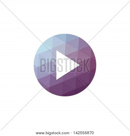 Purple Polygonal button play vector icon. White background.
