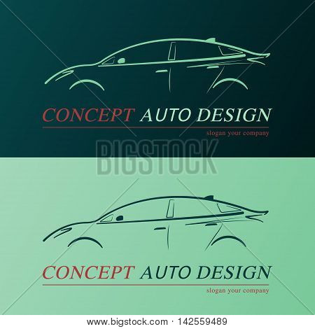 Concept auto design card. Business card template of green car.