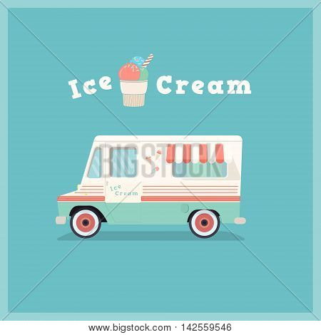 Colorful retro ice cream van. Vintage shop car. Vector illustration.