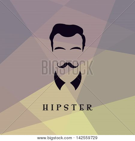 Hipster facewith a mustache eyebrows and shirt collar. Front view. Vector illustration.