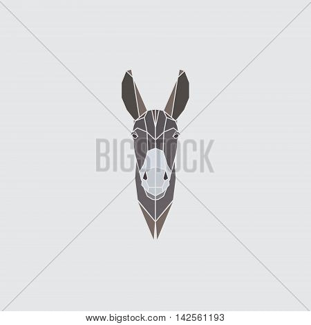 Multicolor head donkey on gray background. Polygonal style. Vector illustration.