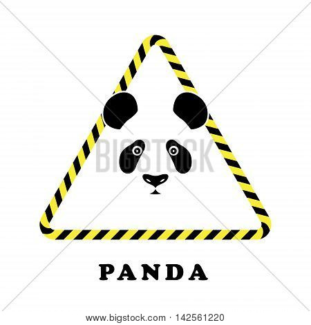 Icon head panda in a triangle tape danger. Collection concept vector pictogram for infographic project and logo.