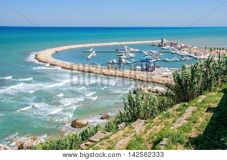 Marina Rodi Garganico Apulia harbor blue sea windy waves porto turistico