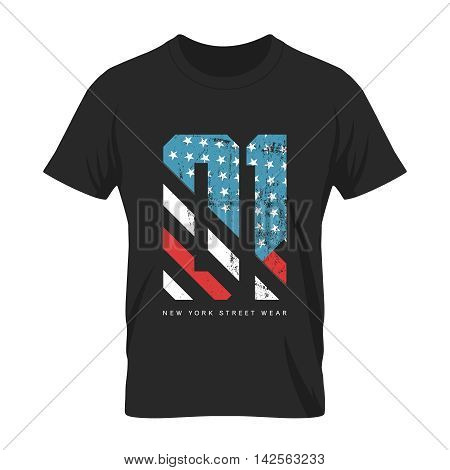 Vintage American flag old grunge effect tee print vector design.