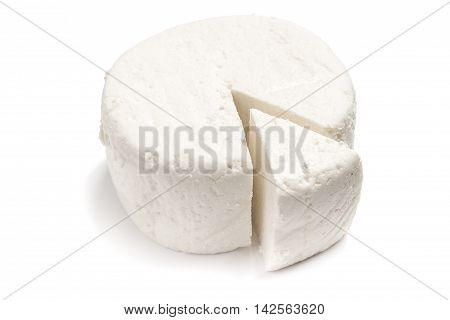 Fresh Ricotta cheese over a white background