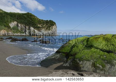 amazing beautiful sea landscape view of Moinhos beach at Porto Formoso Sao Miguel cost in Azores island of Portugal in holiday and vacation travel destination concept and summer tourism in Europe