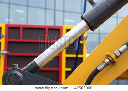 Detail of hydraulic bulldozer piston excavator arm