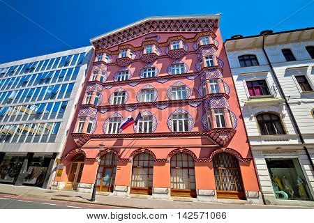 Colorful street architecture of Ljubljana capital city of Slovenia view