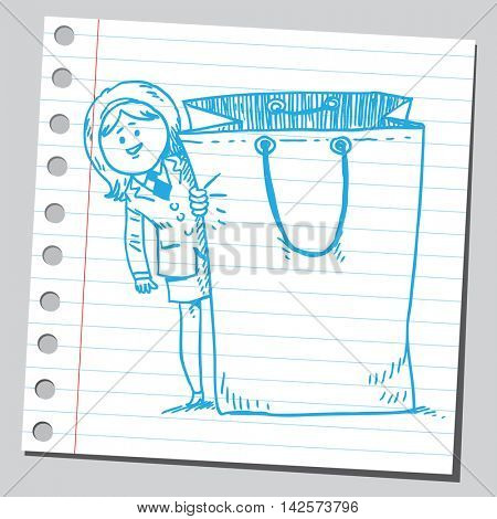 Businesswoman behind shopping bag