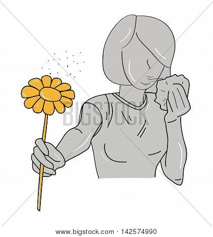 silhouette of a girl with an allergy to pollen. vector illustration